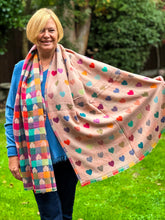 Thick Reversible Multi Coloured Love Hearts Checked BLUSH PINK Pashmina Winter Scarf