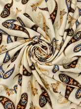 Boho Style Paisley Foil Ladies Lightweight Frayed Scarf - Cream