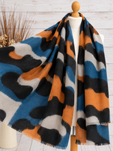 Bold Leopard Animal Print BLUE GREY BLACK Thick Winter Scarf