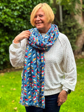 Ladies Multi Coloured Leaves Pattern BLUE Fashion Scarf