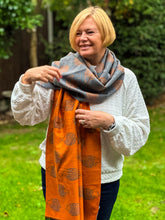 Thick Reversible Hedgehog BURNT ORANGE GREY Fringed Pashmina Winter Scarf