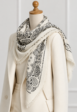 Ladies Cream Paisley Wool Blend Square Scarf – Gift for Her