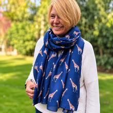 Ladies NAVY BLUE Cute Giraffe Print Fashion Scarf