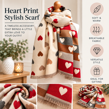 Cream Warm Reversible Love Heart Colourful Design - Soft Winter Scarf - Gift for Her