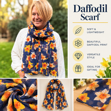 Ladies Yellow Daffodil Print NAVY BLUE Fashion Scarf