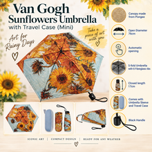 Van Gogh Sunflowers Mini Umbrella with Travel Case, Compact Folding Umbrella, Art Lover Gift, Handbag Umbrella, Sunflower Gift