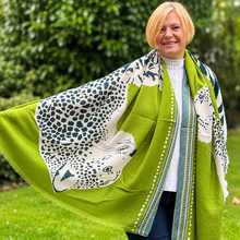 Ladies Bold Tiger & Leopard Animal Print Fashion Scarf - Green Black