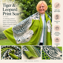 Ladies Bold Tiger & Leopard Animal Print Fashion Scarf - Green Black