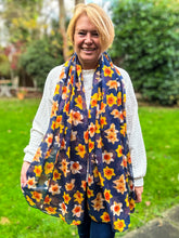 Ladies Yellow Daffodil Print NAVY BLUE Fashion Scarf