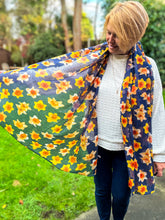 Ladies Yellow Daffodil Print NAVY BLUE Fashion Scarf