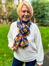 Ladies Yellow Daffodil Print NAVY BLUE Fashion Scarf