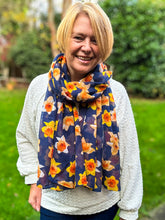 Ladies Yellow Daffodil Print NAVY BLUE Fashion Scarf