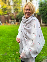 Ladies Puffin Bird Print GREY Fashion Scarf