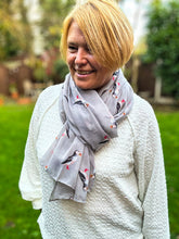 Ladies Puffin Bird Print GREY Fashion Scarf