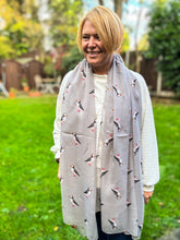 Ladies Puffin Bird Print GREY Fashion Scarf