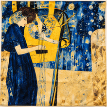Ladies Artist Klimt Music Print Silk Blend Square Scarf