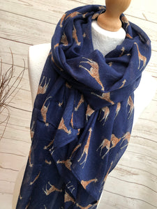 Ladies NAVY BLUE Cute Giraffe Print Fashion Scarf