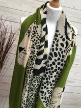 Ladies Bold Tiger & Leopard Animal Print GREEN BLACK Fashion Scarf