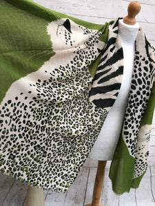Ladies Bold Tiger & Leopard Animal Print GREEN BLACK Fashion Scarf