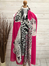 Ladies Bold Tiger & Leopard Animal Print HOT PINK BLACK Fashion Scarf