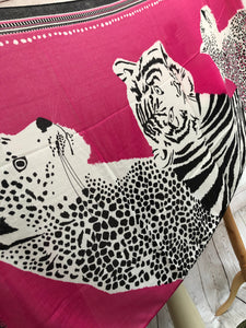Ladies Bold Tiger & Leopard Animal Print HOT PINK BLACK Fashion Scarf