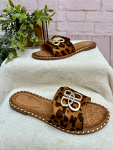 Women’s Leopard Print Studded Buckle Flat Slider Sandals - Sizes available 3 - 8