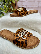 Women’s Leopard Print Studded Buckle Flat Slider Sandals - Sizes available 3 - 8