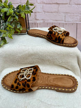 Women’s Leopard Print Studded Buckle Flat Slider Sandals - Sizes available 3 - 8