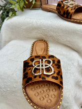 Women’s Leopard Print Studded Buckle Flat Slider Sandals - Sizes available 3 - 8
