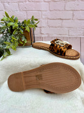 Women’s Leopard Print Studded Buckle Flat Slider Sandals - Sizes available 3 - 8