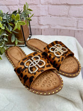 Women’s Leopard Print Studded Buckle Flat Slider Sandals - Sizes available 3 - 8