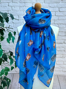 Ladies Multi Cat Kitten Print BLUE Fashion Scarf