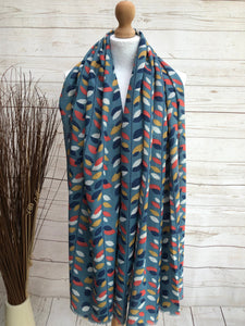 Ladies Multi Coloured Leaves Pattern BLUE Fashion Scarf