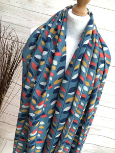 Ladies Multi Coloured Leaves Pattern BLUE Fashion Scarf