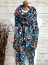 Ladies Multi Coloured Leaves Pattern BLUE Fashion Scarf