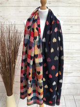 Thick Reversible Multi Coloured Love Hearts Checked NAVY BLUE Pashmina Winter Scarf