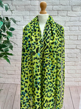 Ladies Festival Leopard Animal Print Frayed Fashion Scarf - Neon Green