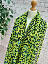Ladies Festival Leopard Animal Print Frayed Fashion Scarf - Neon Green