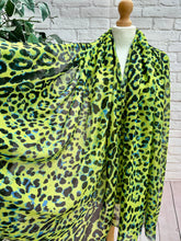 Ladies Festival Leopard Animal Print Frayed Fashion Scarf - Neon Green