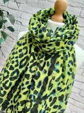 Ladies Festival Leopard Animal Print Frayed Fashion Scarf - Neon Green