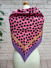 Ladies Love Heart & Border Print Silk Blend Triangle Scarf - Pink Lilac