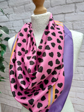 Ladies Love Heart & Border Print Silk Blend Triangle Scarf - Pink Lilac