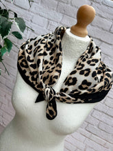 Ladies Leopard Animal Print Square Scarf - Black Brown