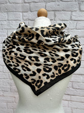 Ladies Leopard Animal Print Square Scarf - Black Brown