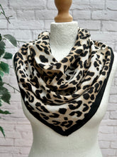 Ladies Leopard Animal Print Square Scarf - Black Brown
