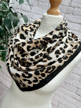 Ladies Leopard Animal Print Square Scarf - Black Brown