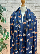 Ladies Variety of Dog Puppy Breed Print Reversible NAVY BLUE Warm Scarf