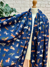 Ladies Variety of Dog Puppy Breed Print Reversible NAVY BLUE Warm Scarf