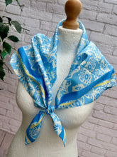 Ladies Paisley Print & Border Print Silk Blend Triangle Scarf - Blue