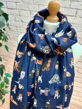 Ladies Variety of Dog Puppy Breed Print Reversible NAVY BLUE Warm Scarf